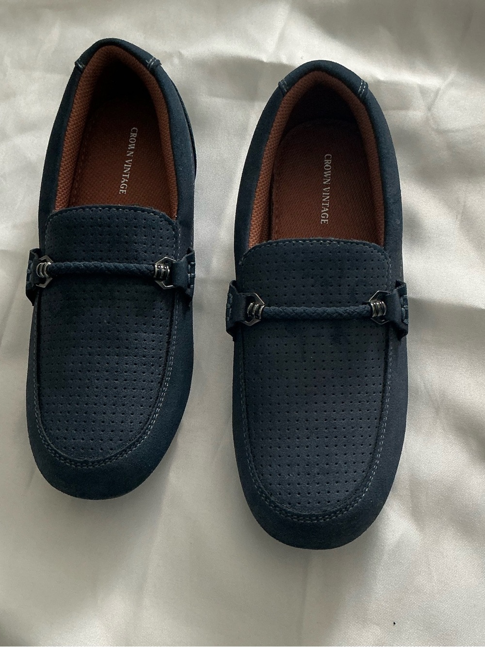 Crown Vintage Men's Dark Navy Suede Slip-On Loafers